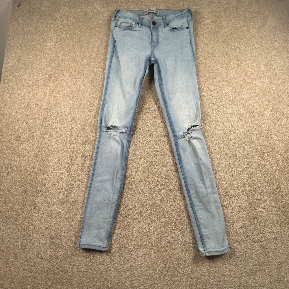 Abercrombie & Fitch Super  Jeans Light Wash Distressed Ripped Womens 0R 25x31